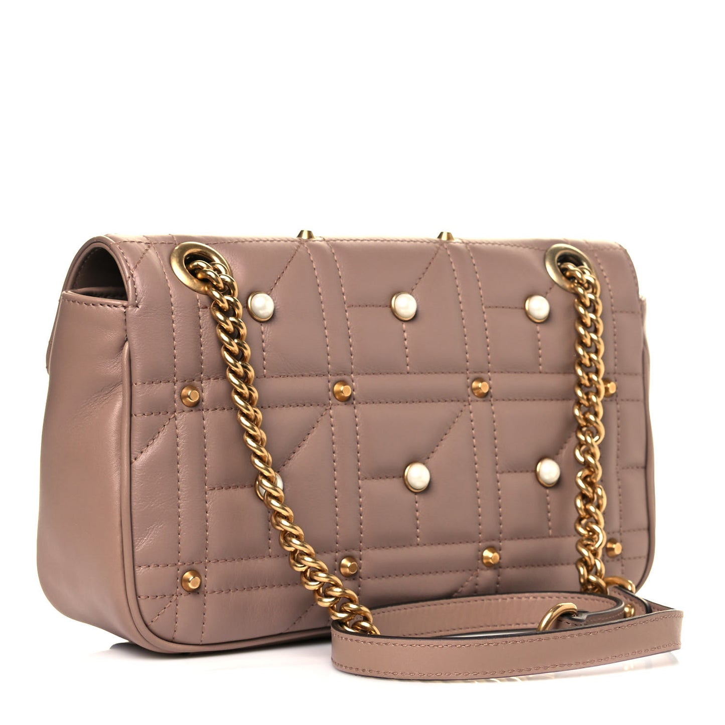 Calfskin Matelasse Studded Mini Pearly GG Marmont Shoulder Bag Porcelain Rose
