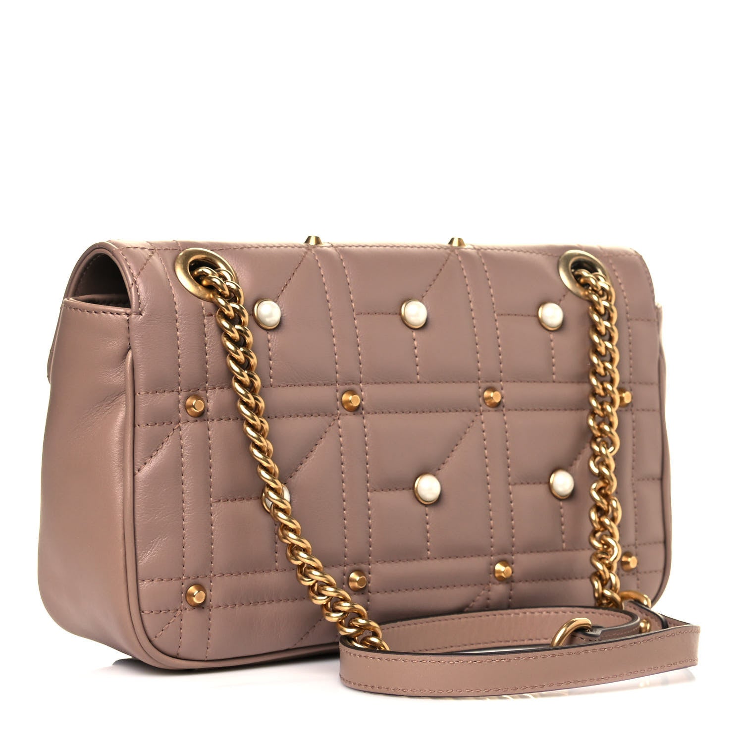 Gucci Calfskin Matelasse Studded Mini Pearly GG Marmont Shoulder Bag Porcelain Rose 3 of 12