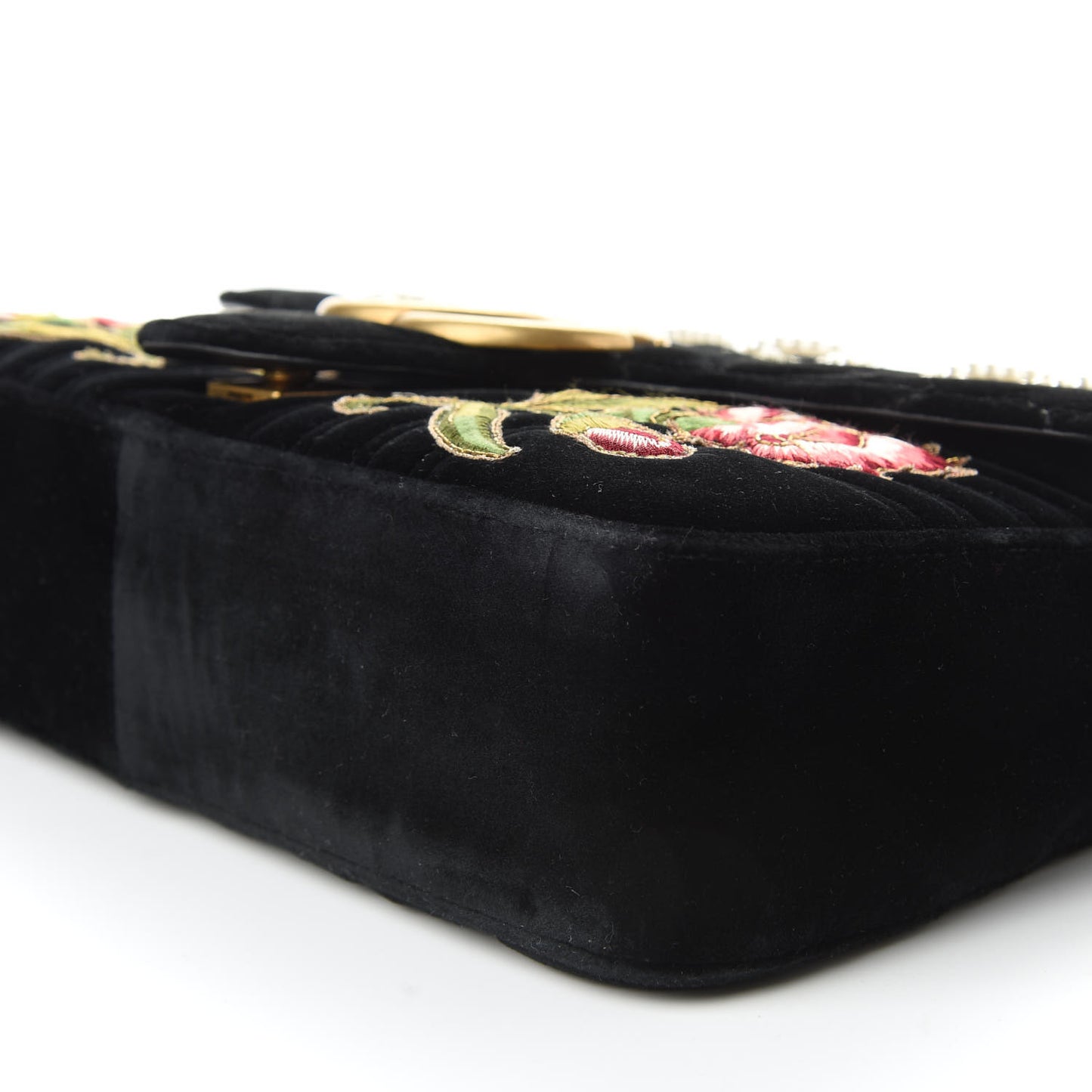 Velvet Matelasse Loved Embroidered Medium GG Marmont Shoulder Bag Black