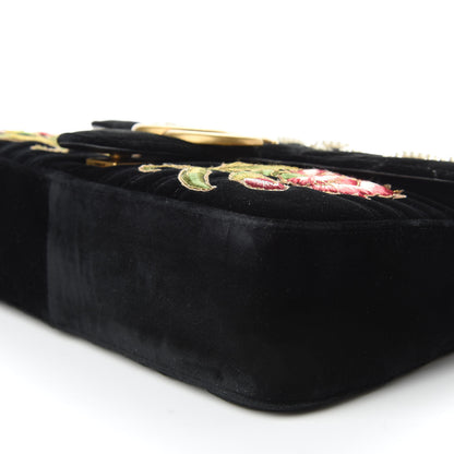 Gucci Velvet Matelasse Loved Embroidered Medium GG Marmont Shoulder Bag Black 7 of 10