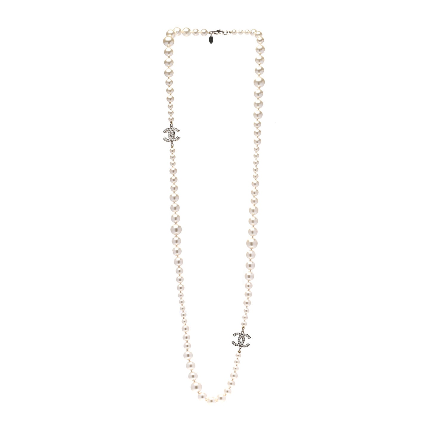 Graduated Pearl CC Long Necklace Gold