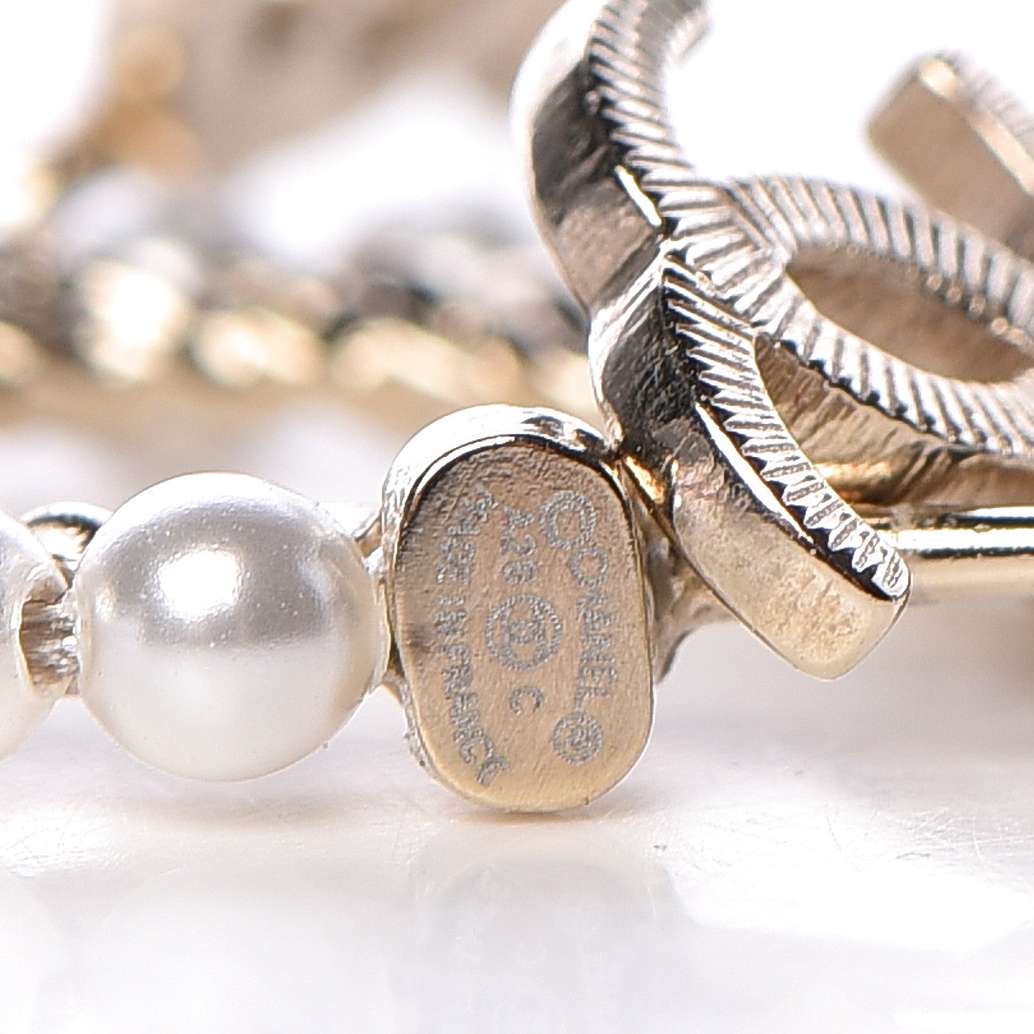 Chanel Pearl Charms CC Hoop Earrings Gold 4 of 5