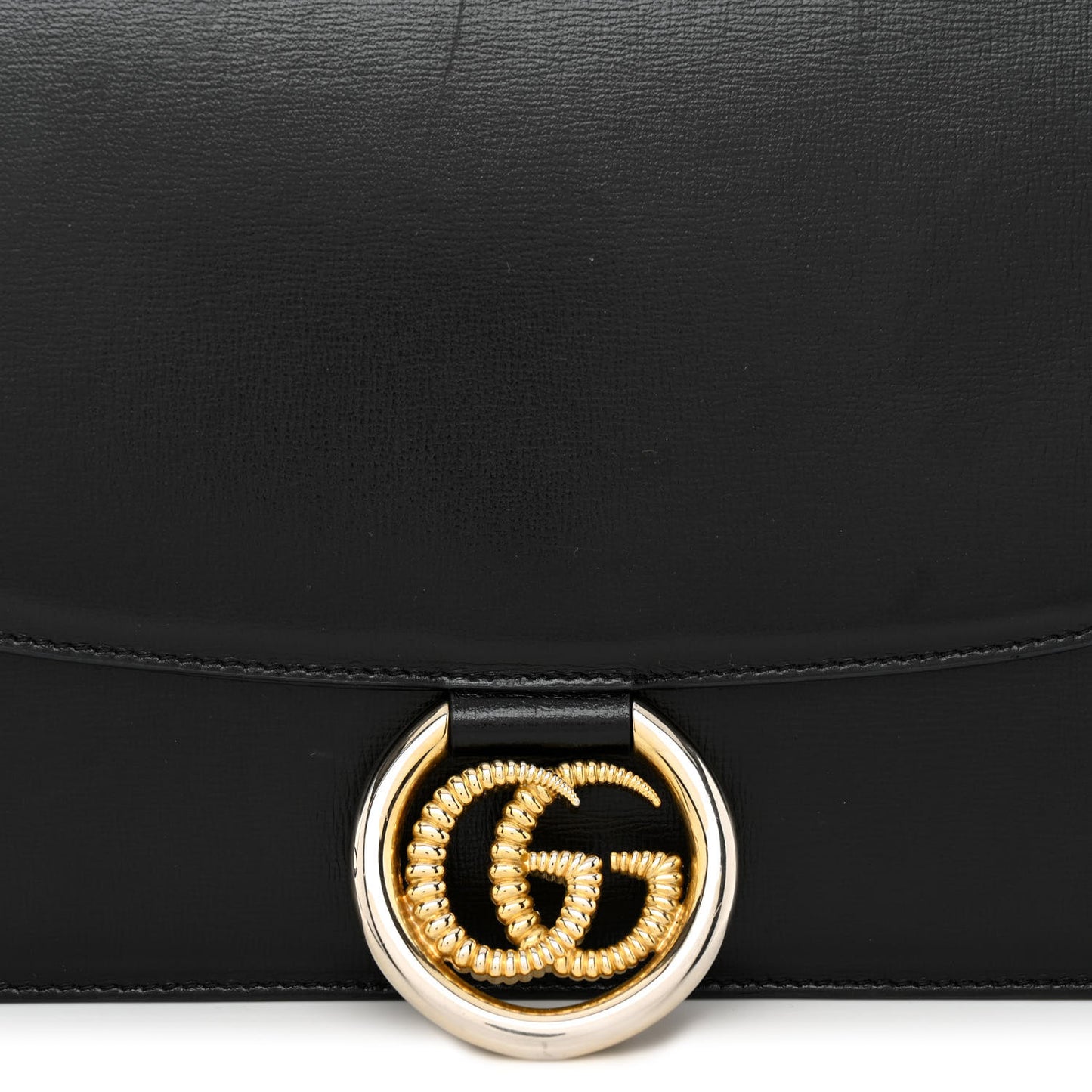 Textured Calfskin Medium Torchon GG Ring Shoulder Bag Black