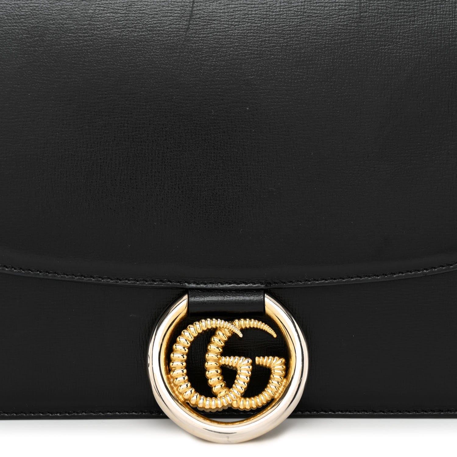 Gucci Textured Calfskin Medium Torchon GG Ring Shoulder Bag Black 8 of 11