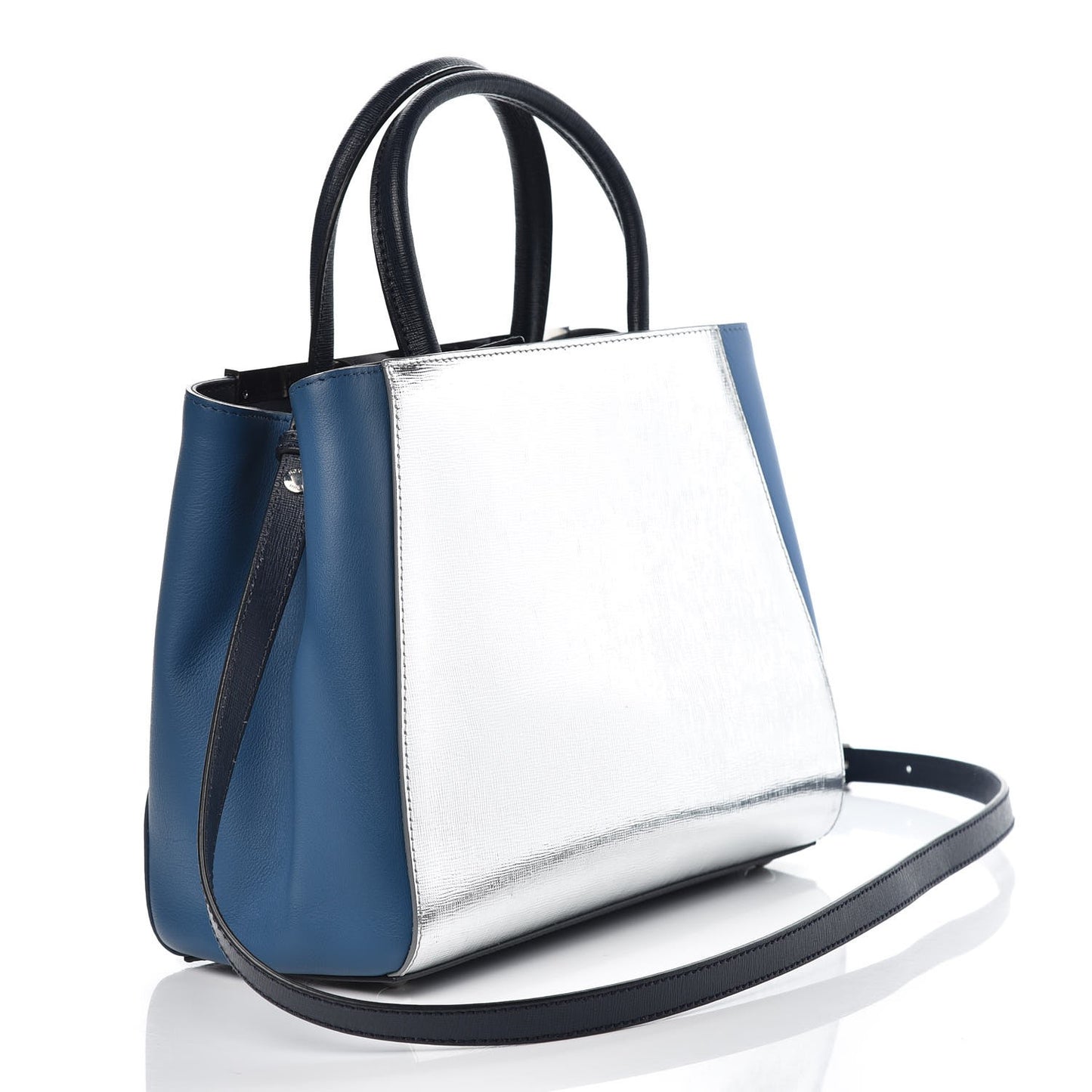 Vitello Elite Calfskin Colorblock Petite 2Jours Tote Blue Multicolor