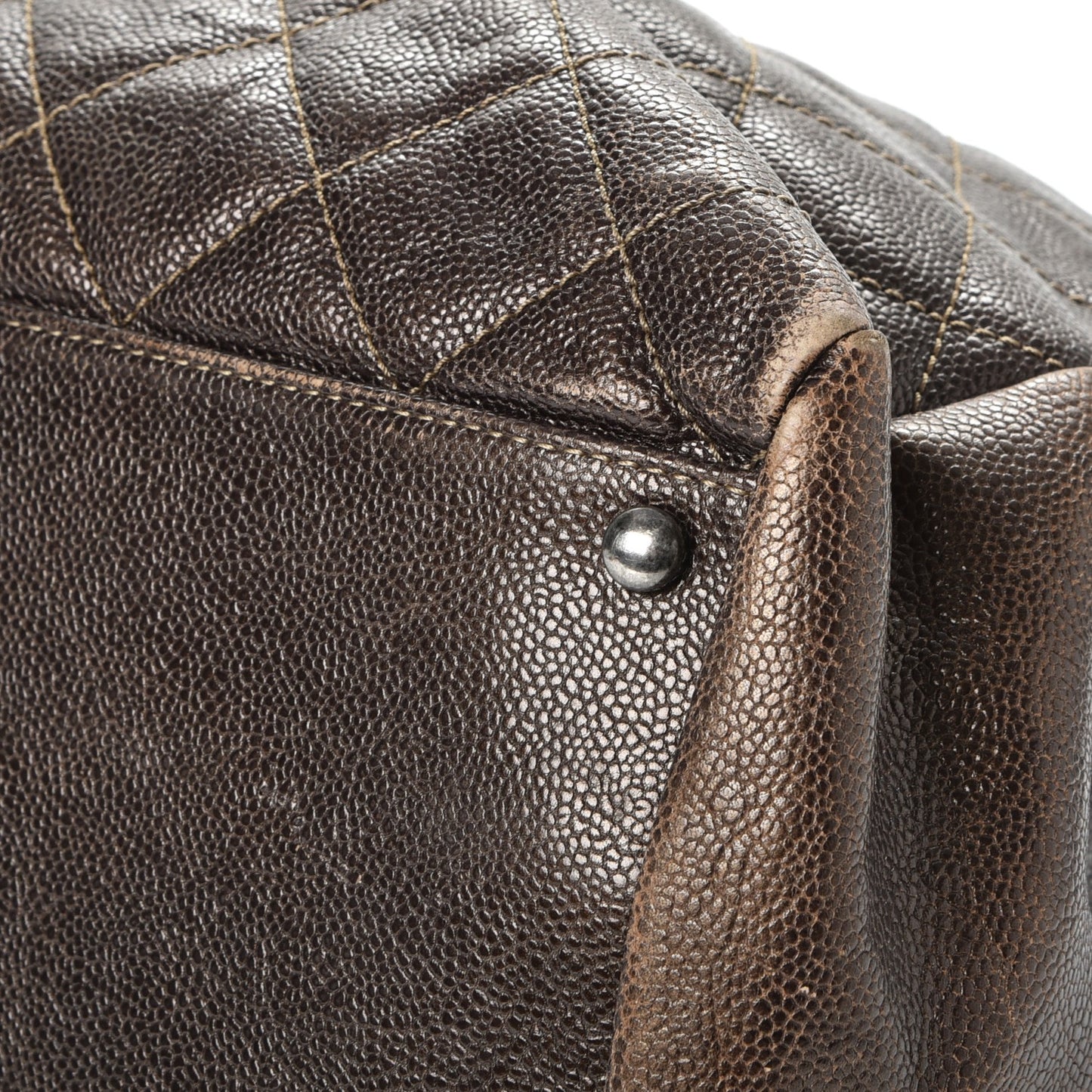 Iridescent Caviar Quilted Tall Chic Shopping Tote Dark Gold