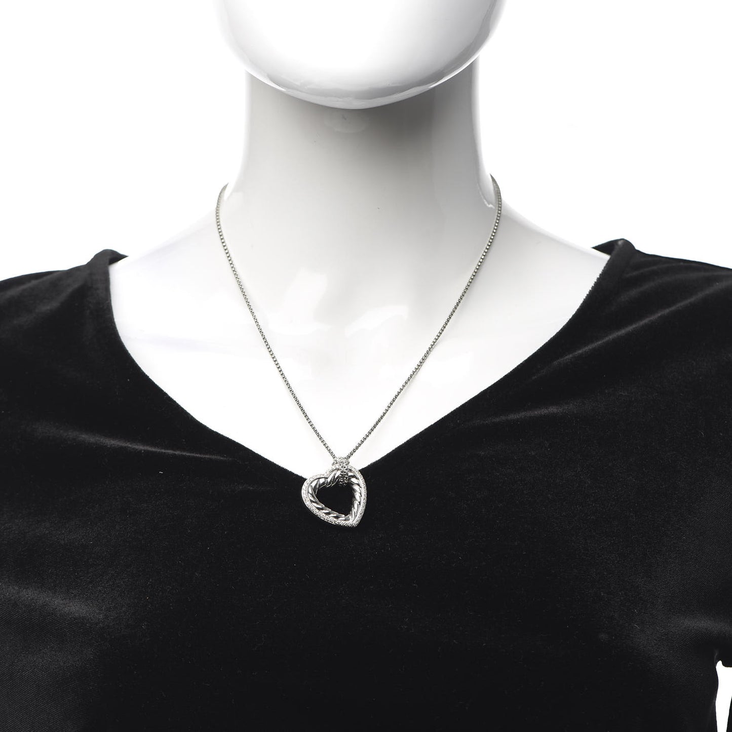 Sterling Silver Diamond Large Open Heart Cable Necklace