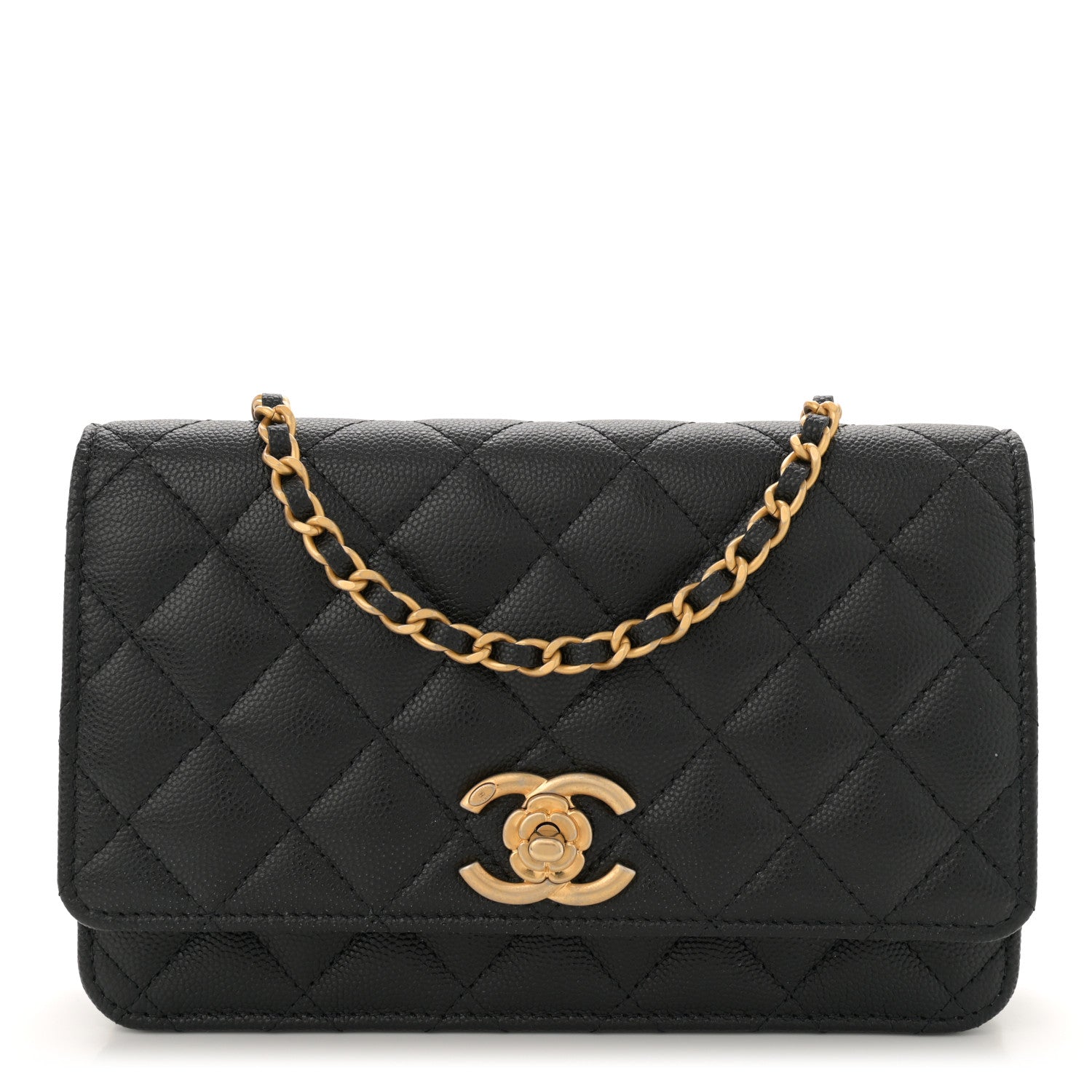 Chanel Caviar Quilted Camellia Wallet On Chain WOC Black 1 of 11
