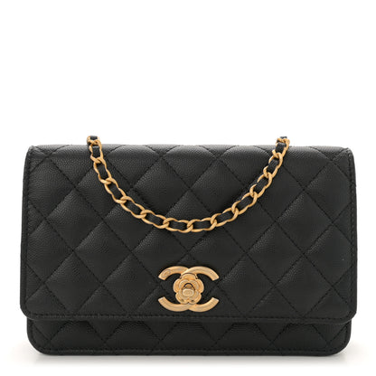 Chanel Caviar Quilted Camellia Wallet On Chain WOC Black 1 of 11