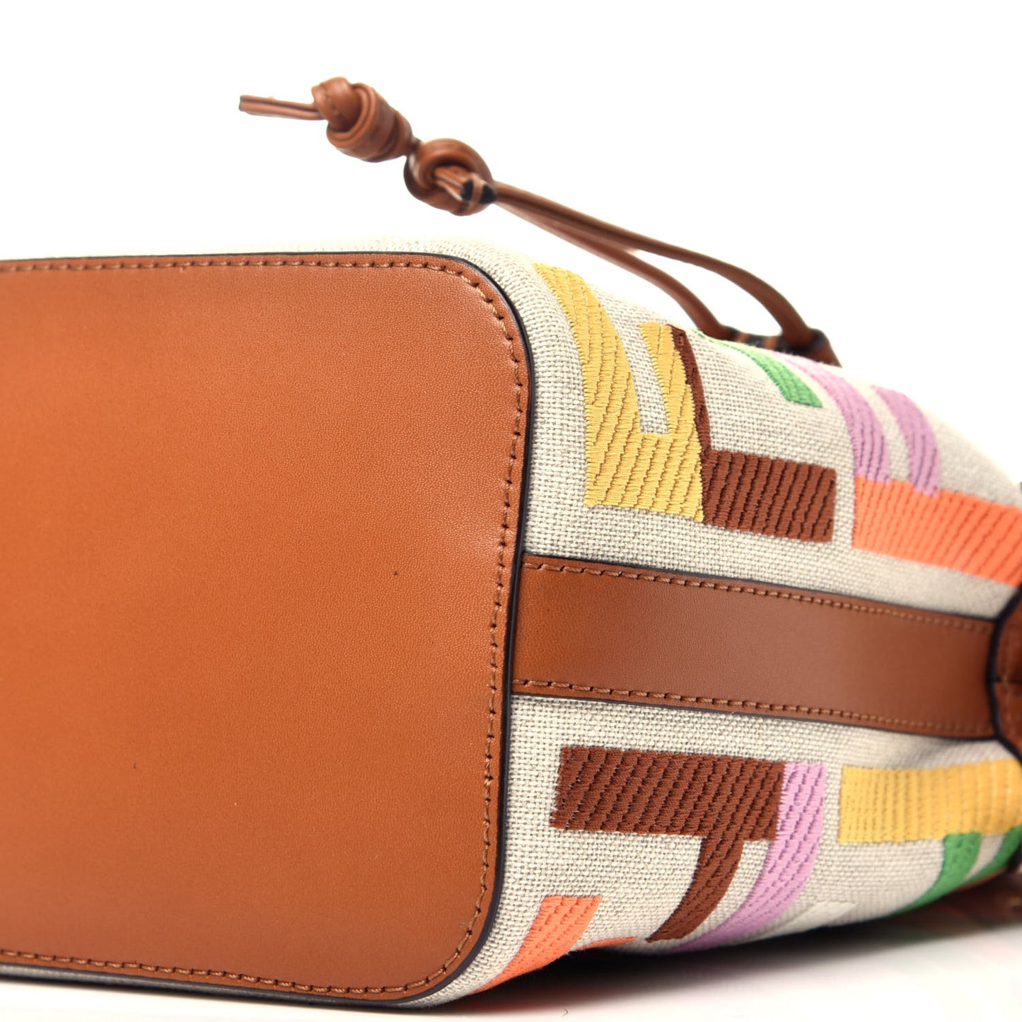 Kuban Canvas Vitello King F is Fendi FF Embroidered Mini Mon Tresor Bucket Bag Multicolor Cuoio