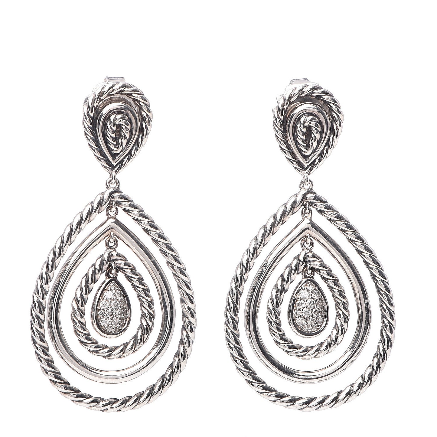Sterling Silver Diamond Cable Classic Teardrop Earrings