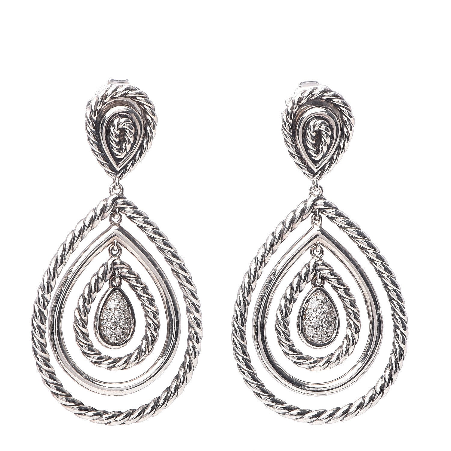 David Yurman Sterling Silver Diamond Cable Classic Teardrop Earrings 1 of 4