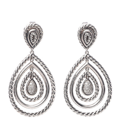David Yurman Sterling Silver Diamond Cable Classic Teardrop Earrings 1 of 4