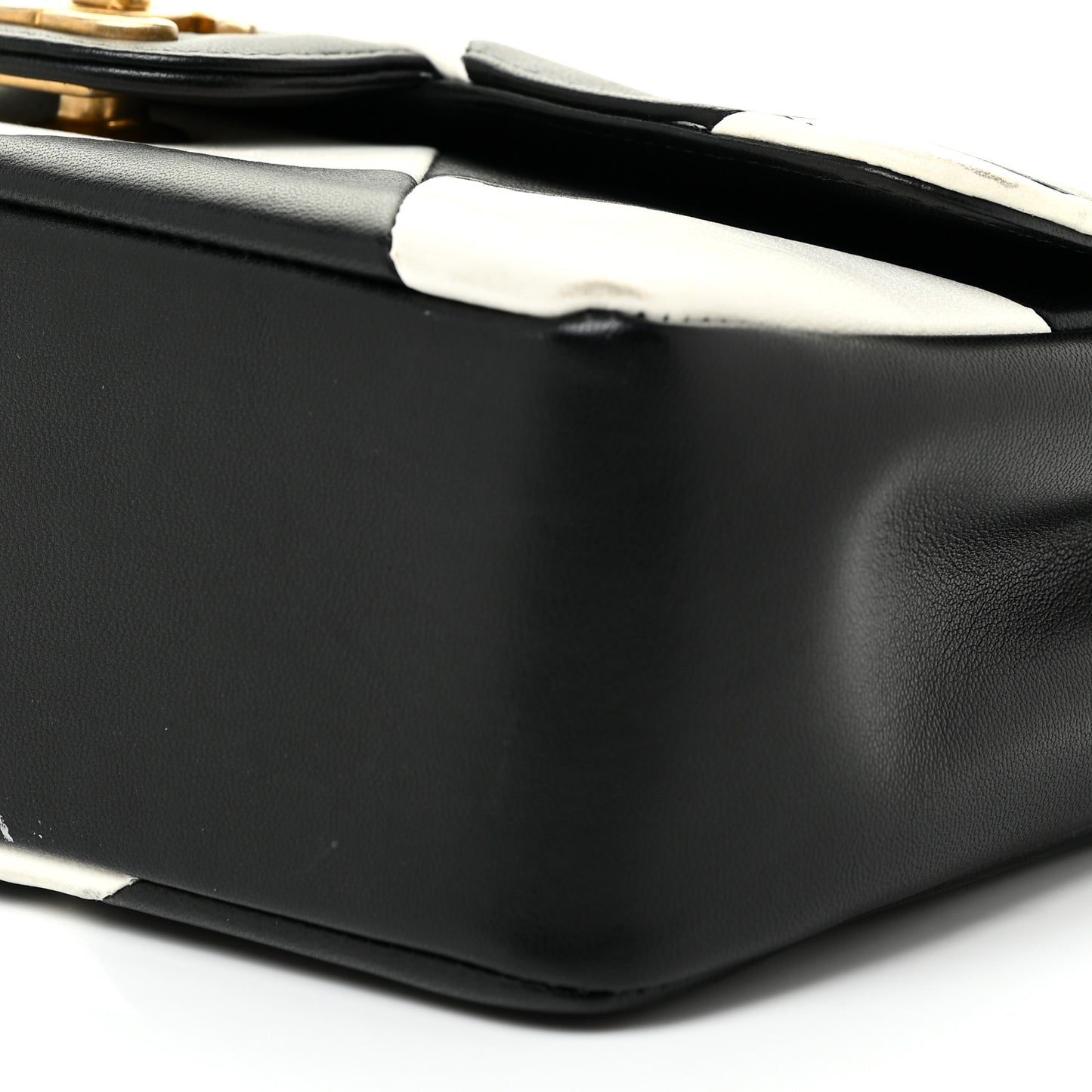 Lambskin Geometric Patchwork Mini Flap Black White