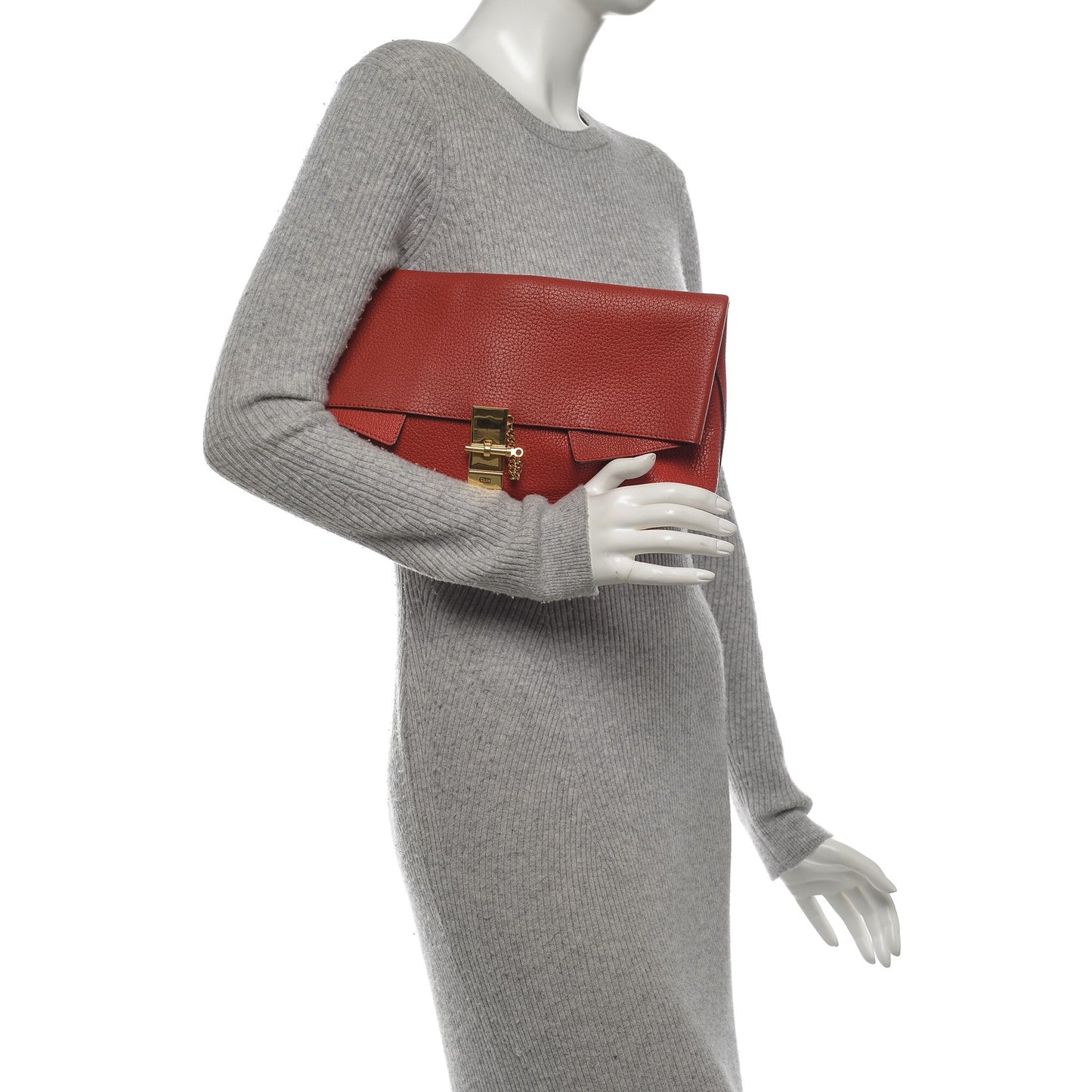 Grained Calfskin Drew Folded Clutch Red