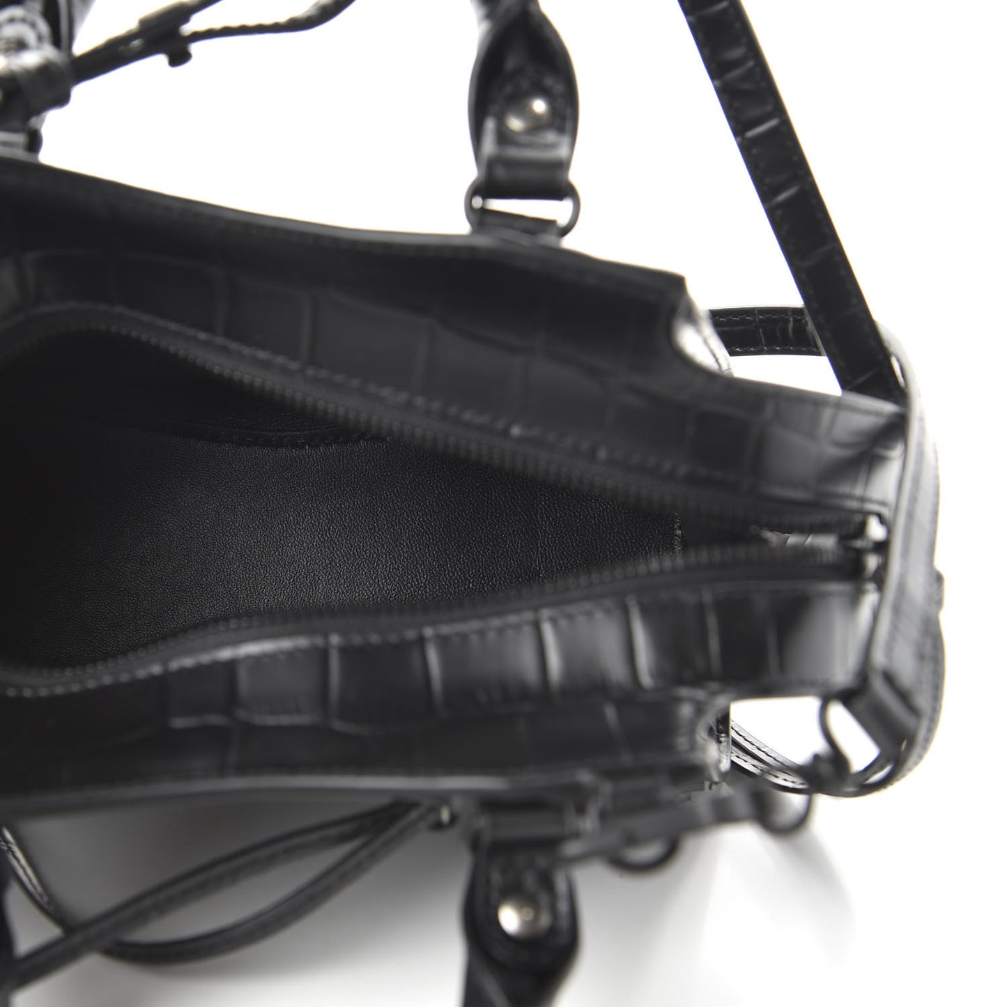 Semi Shiny Calfskin Crocodile Embossed Neo Classic Black Hardware Mini City Black