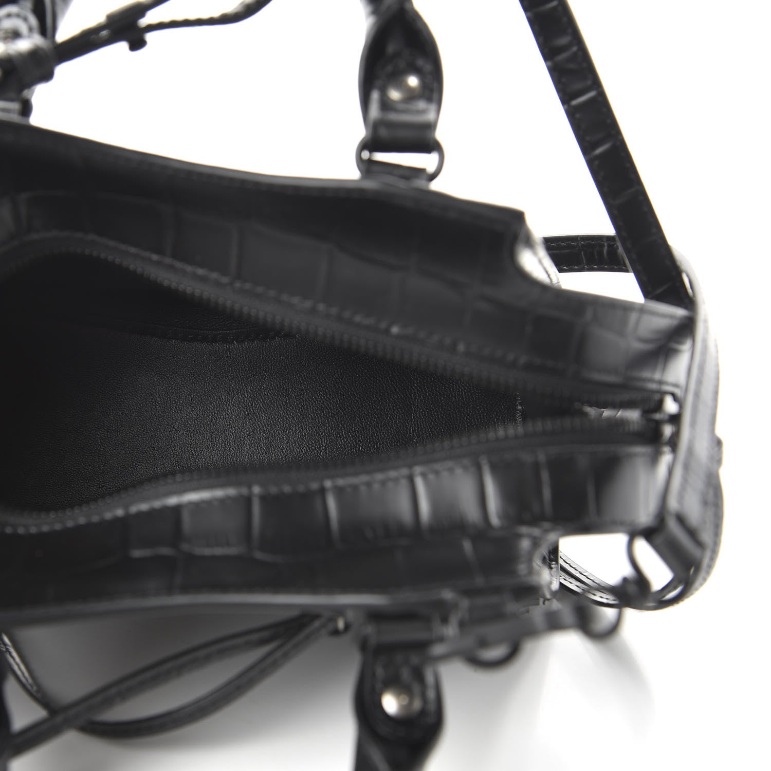 Balenciaga Semi Shiny Calfskin Crocodile Embossed Neo Classic Black Hardware Mini City Black 5 of 8