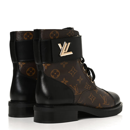 Louis Vuitton Calfskin Monogram Wonderland Flat Ranger Boots 37 Black 4 of 11
