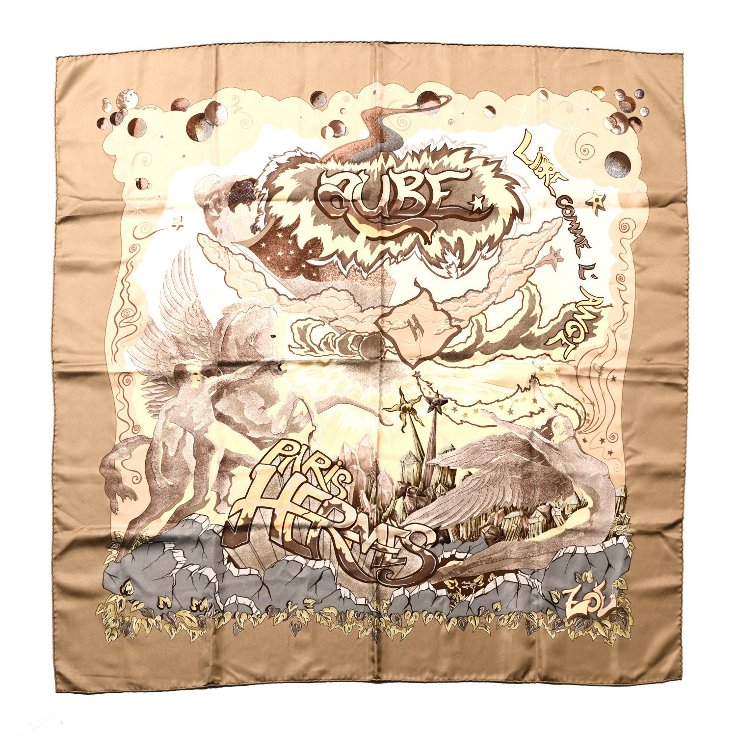 Hermes Silk Libres Comme L'Ange Scarf 90 Beige 1 of 8