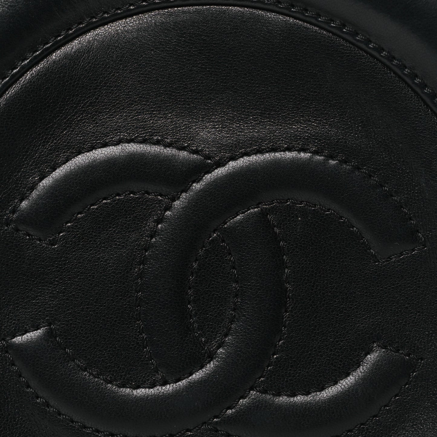 Lambskin Square Quilted Round Shoulder Bag Black