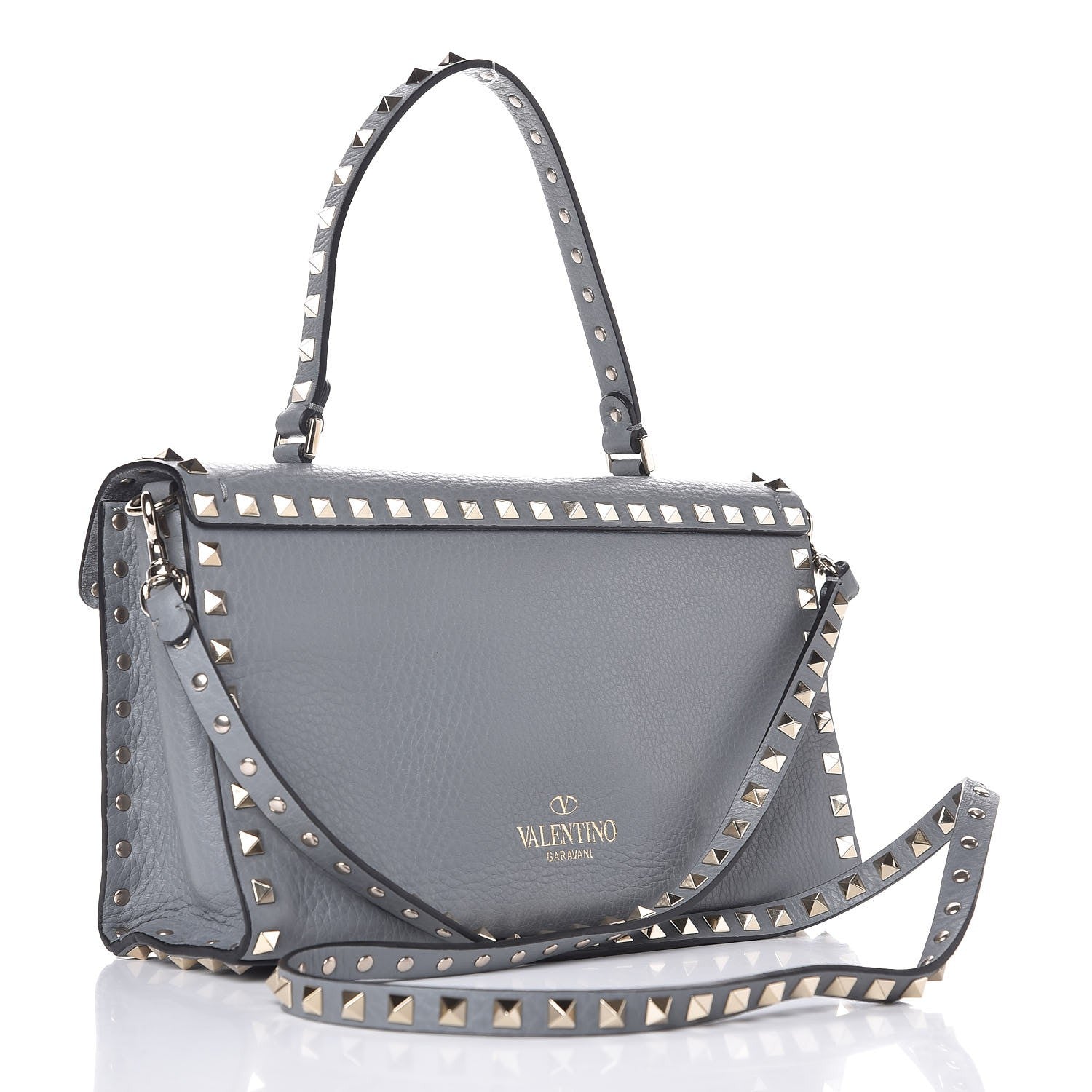Valentino Garavani Pebbled Calfskin Small Rockstud Single Handle Flap Bag Pastel Grey 4 of 8