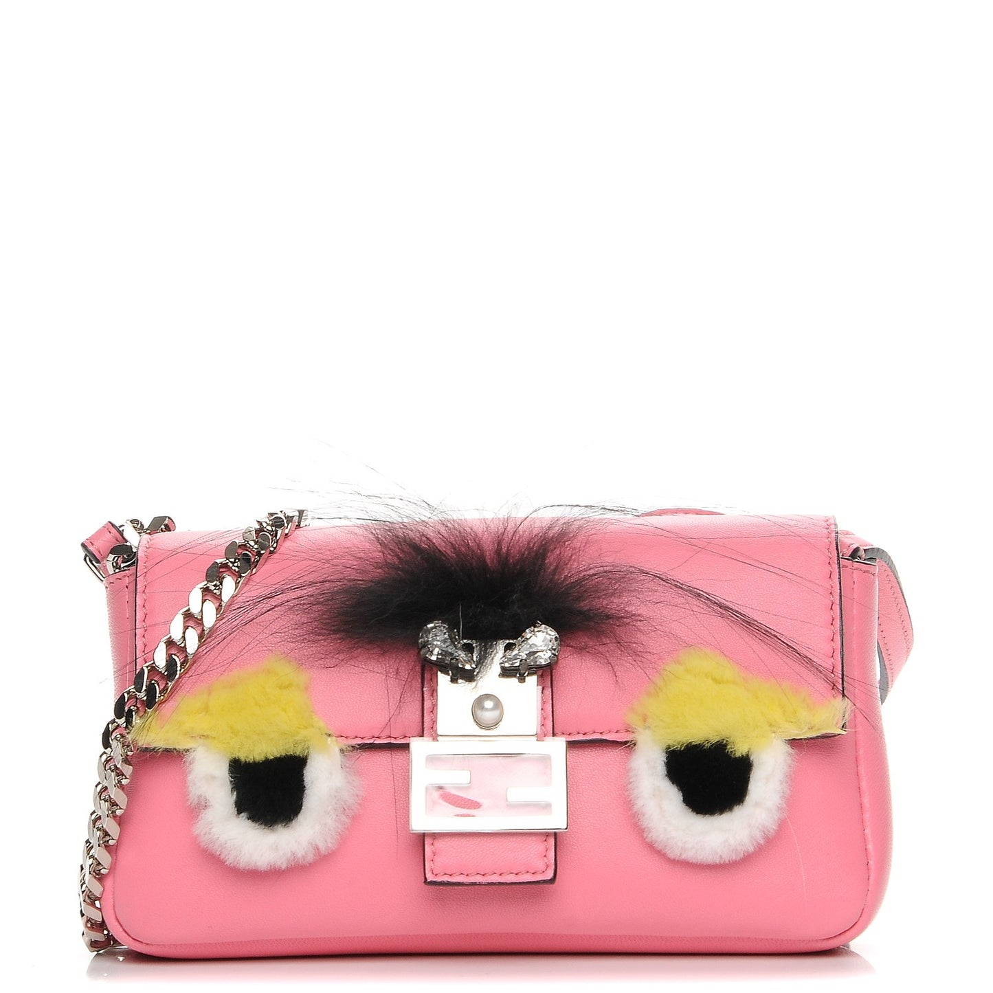 Nappa Rabbit Fox Fur Micro Buggie Baguette Rosa Fluo Multicolor