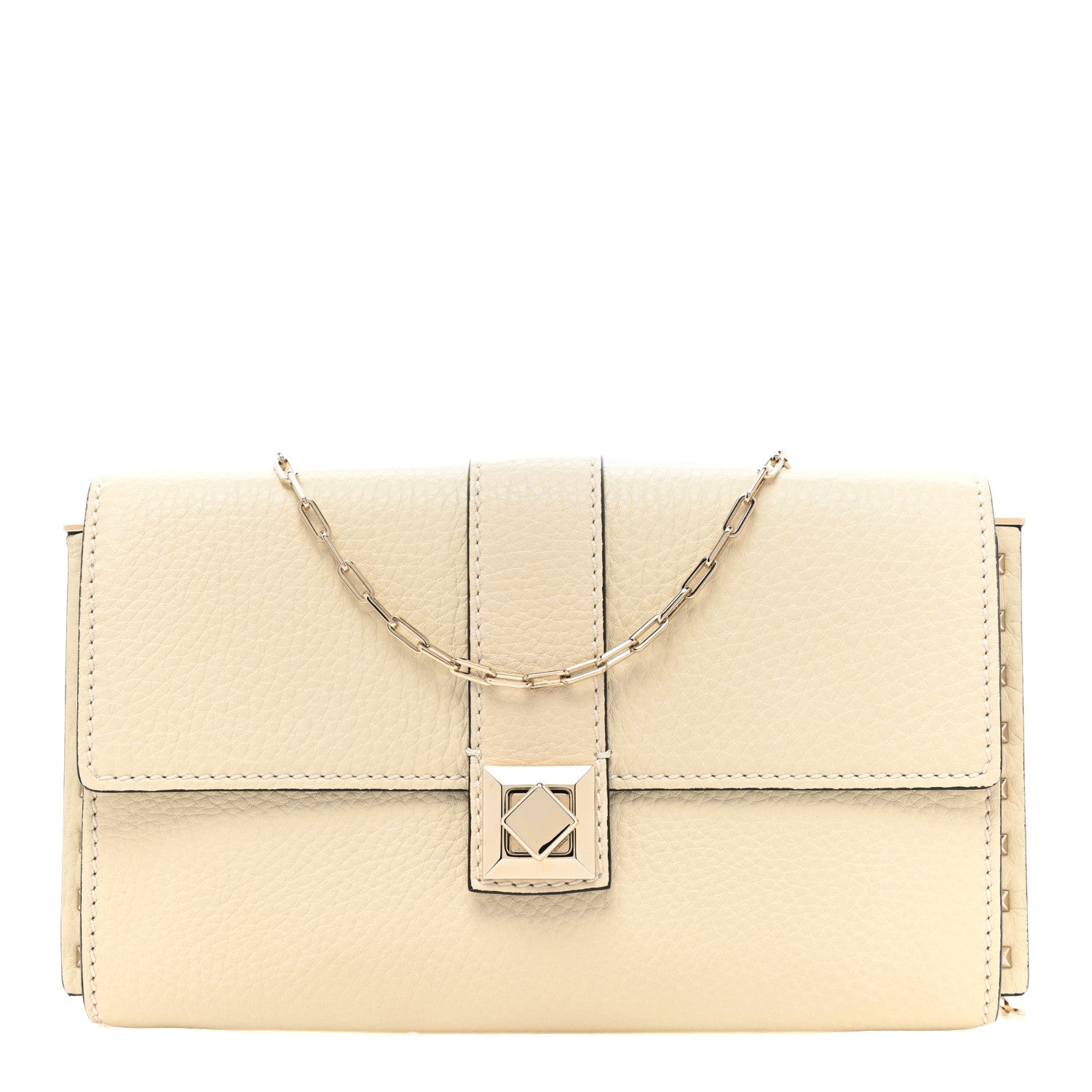 Valentino Garavani Pebbled Calfskin Rockstud Flap Chain Bag Ivory 1 of 8
