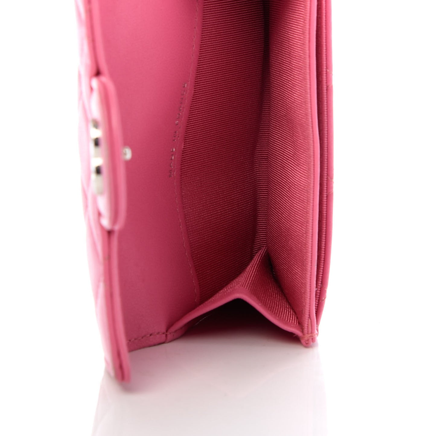 Lambskin Quilted Flap Card Holder Wallet Pink