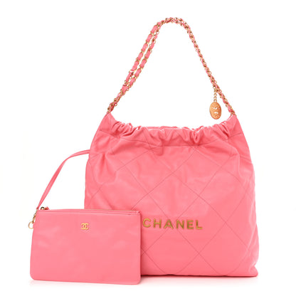 Chanel Shiny Calfskin Quilted Chanel 22 Drawstring Bag Coral Pink 1 of 12
