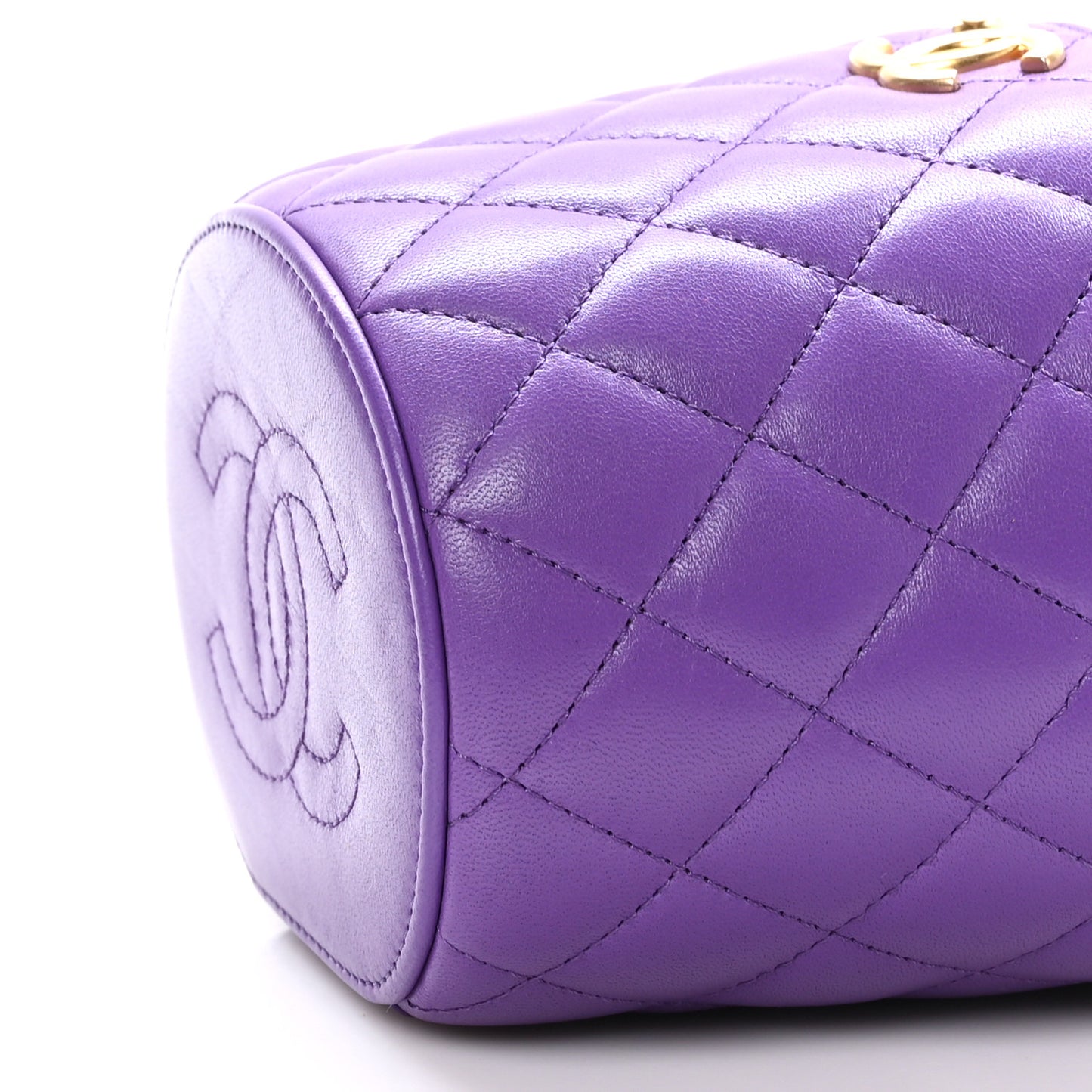 Lambskin Quilted Afternoon Tea Top Handle Vanity With Chain Purple