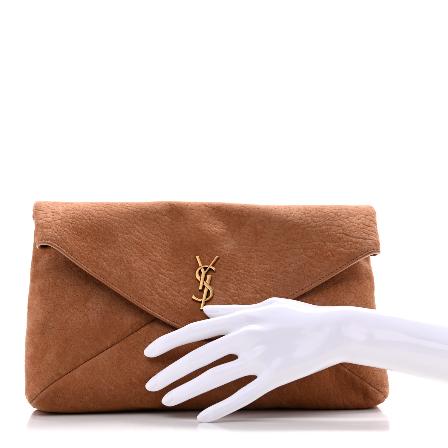 Saint Laurent Suede Large Cassandre Envelope Pouch Golden Leaf 2 of 8