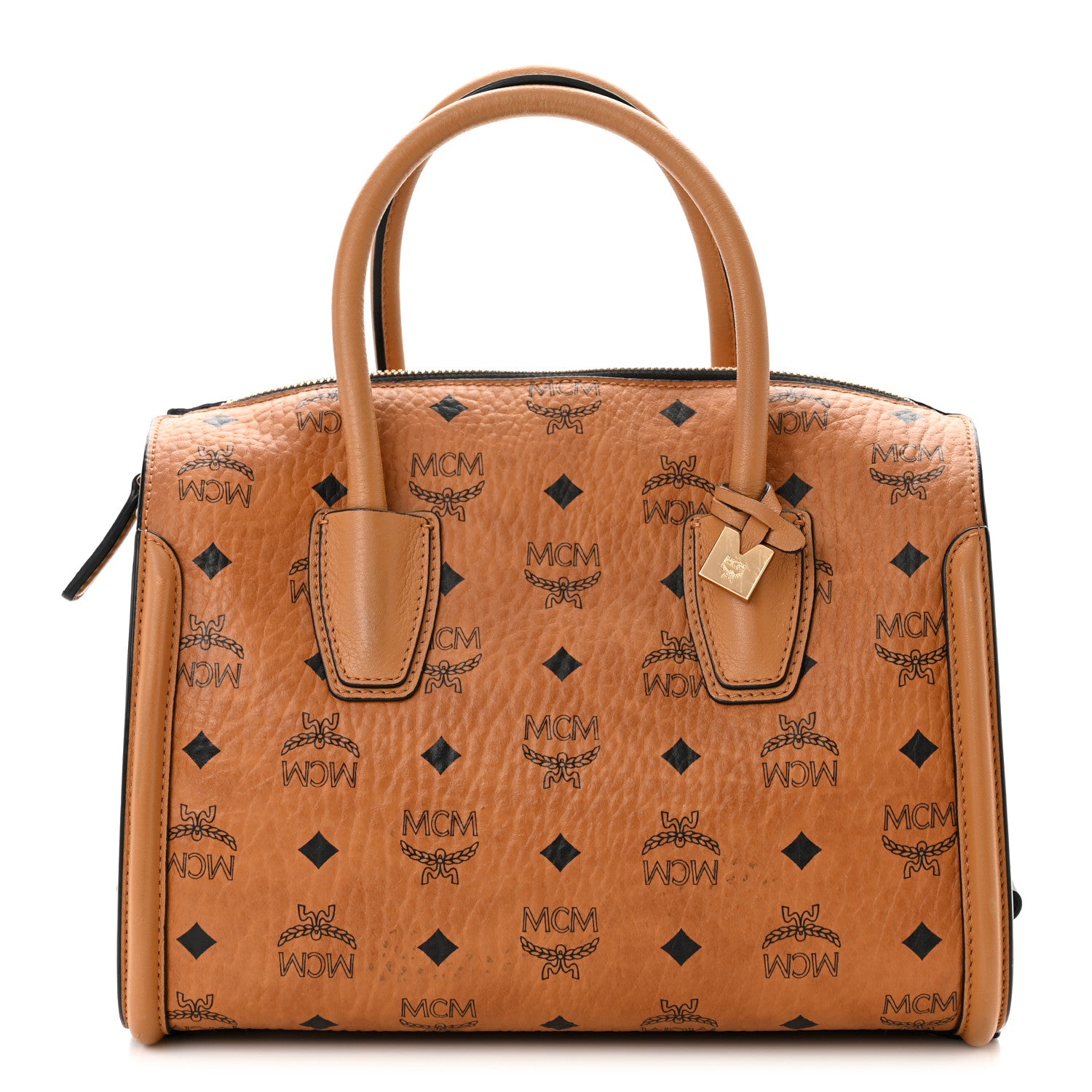 MCM Visetos Calfskin Boston Bag Cognac Black 1 of 13