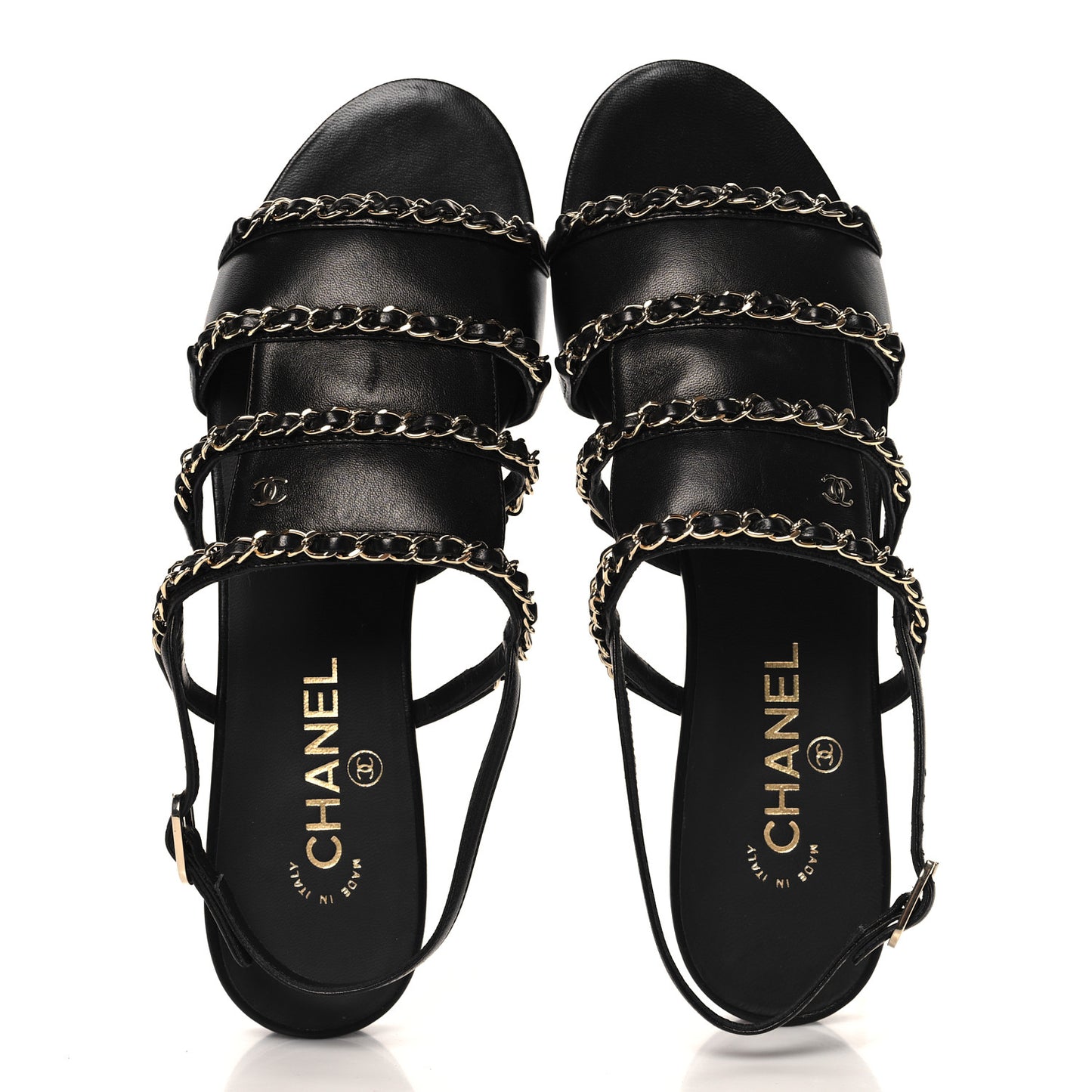 Lambskin Chain CC Sandals 40 Black