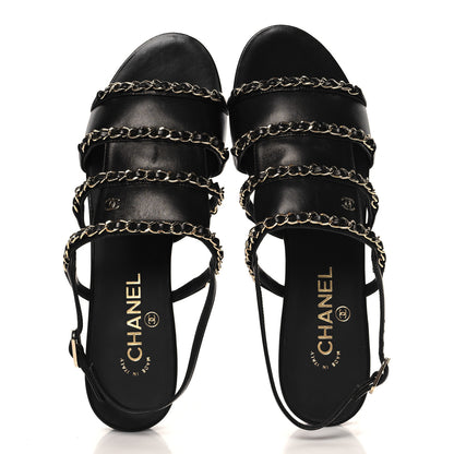Chanel Lambskin Chain CC Sandals 40 Black 2 of 10