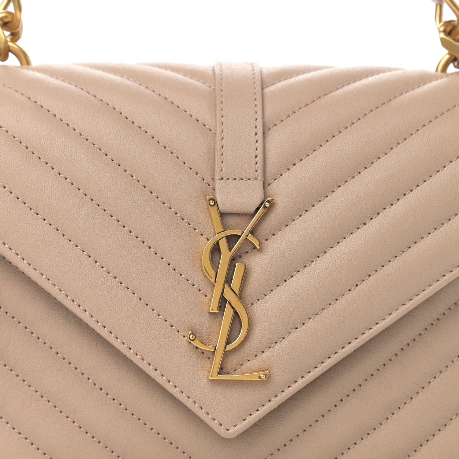 Saint Laurent Sheepskin Matelasse Chevron Monogram Medium College Bag Dark Beige 8 of 10