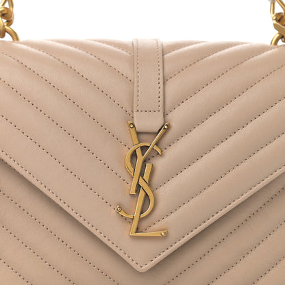 Saint Laurent Sheepskin Matelasse Chevron Monogram Medium College Bag Dark Beige 8 of 10