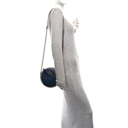Gucci Azalea Calfskin Matelasse Diagonal Mini Torchon GG Marmont Round Shoulder Bag Blue Agata Mystic White 2 of 10