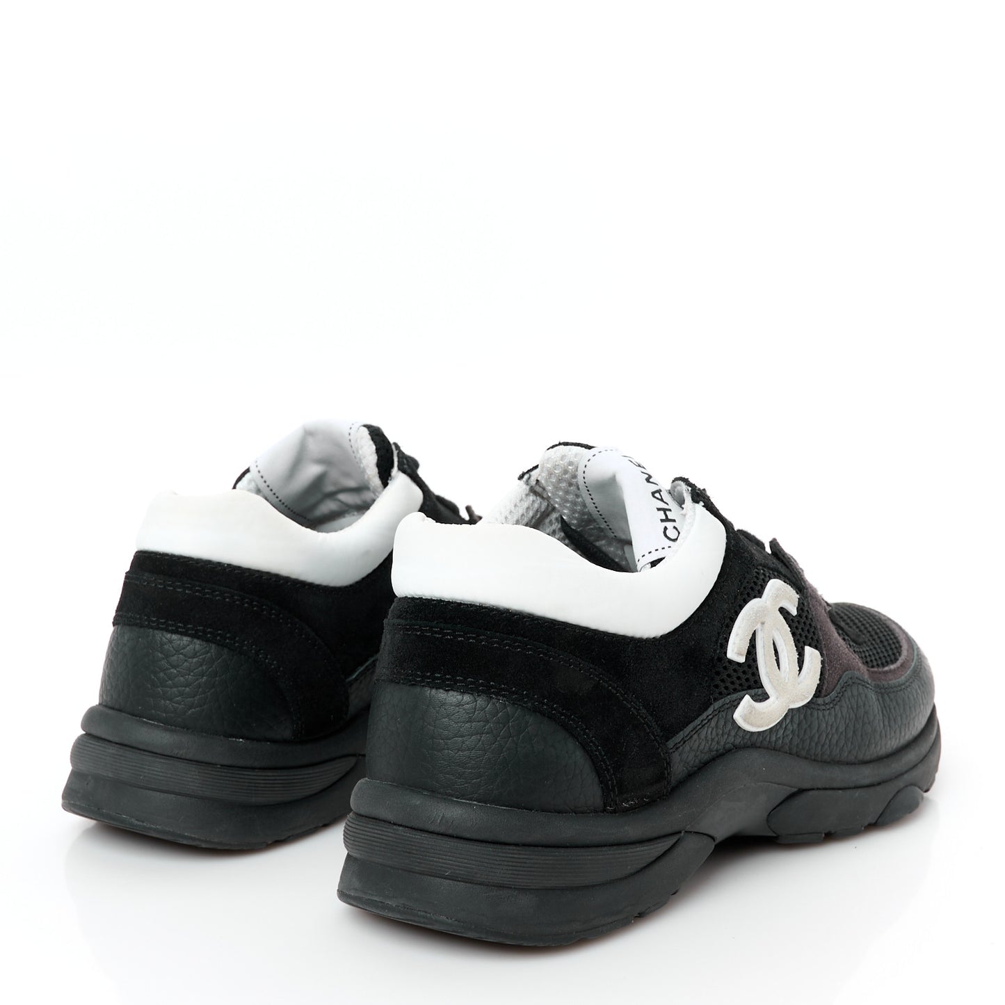 Mesh Suede Grained Calfskin Womens CC Sneakers 37.5 Black White