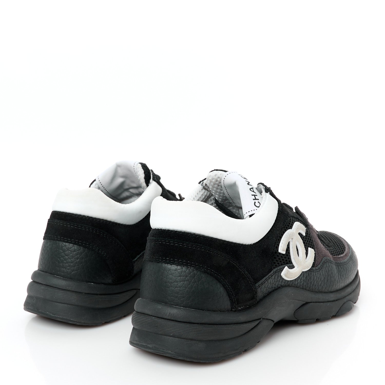 Chanel Mesh Suede Grained Calfskin Womens CC Sneakers 37.5 Black White 5 of 10
