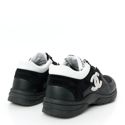 Chanel Mesh Suede Grained Calfskin Womens CC Sneakers 37.5 Black White 5 of 10