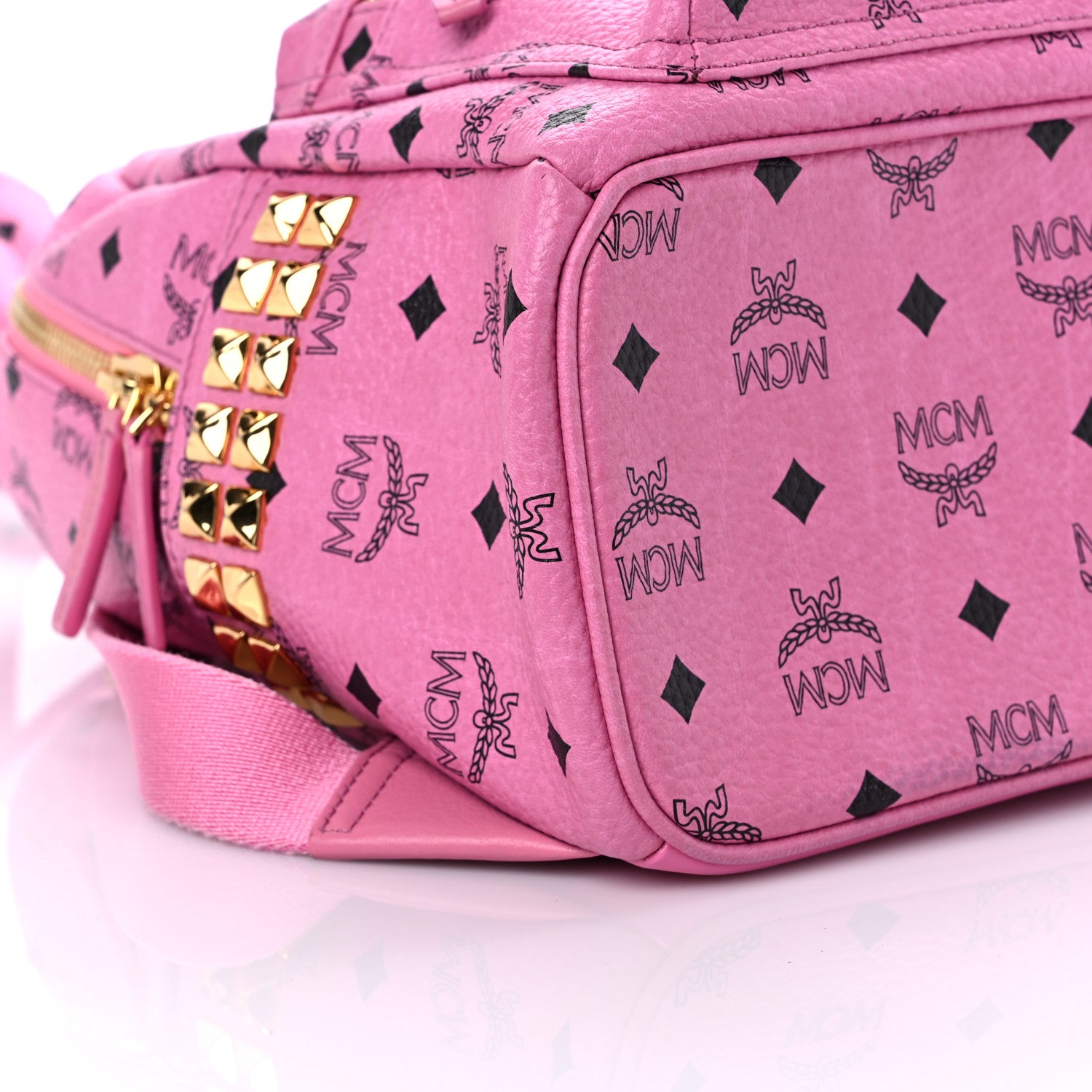 MCM Visetos Small Side Stud Stark Backpack Pink 7 of 9