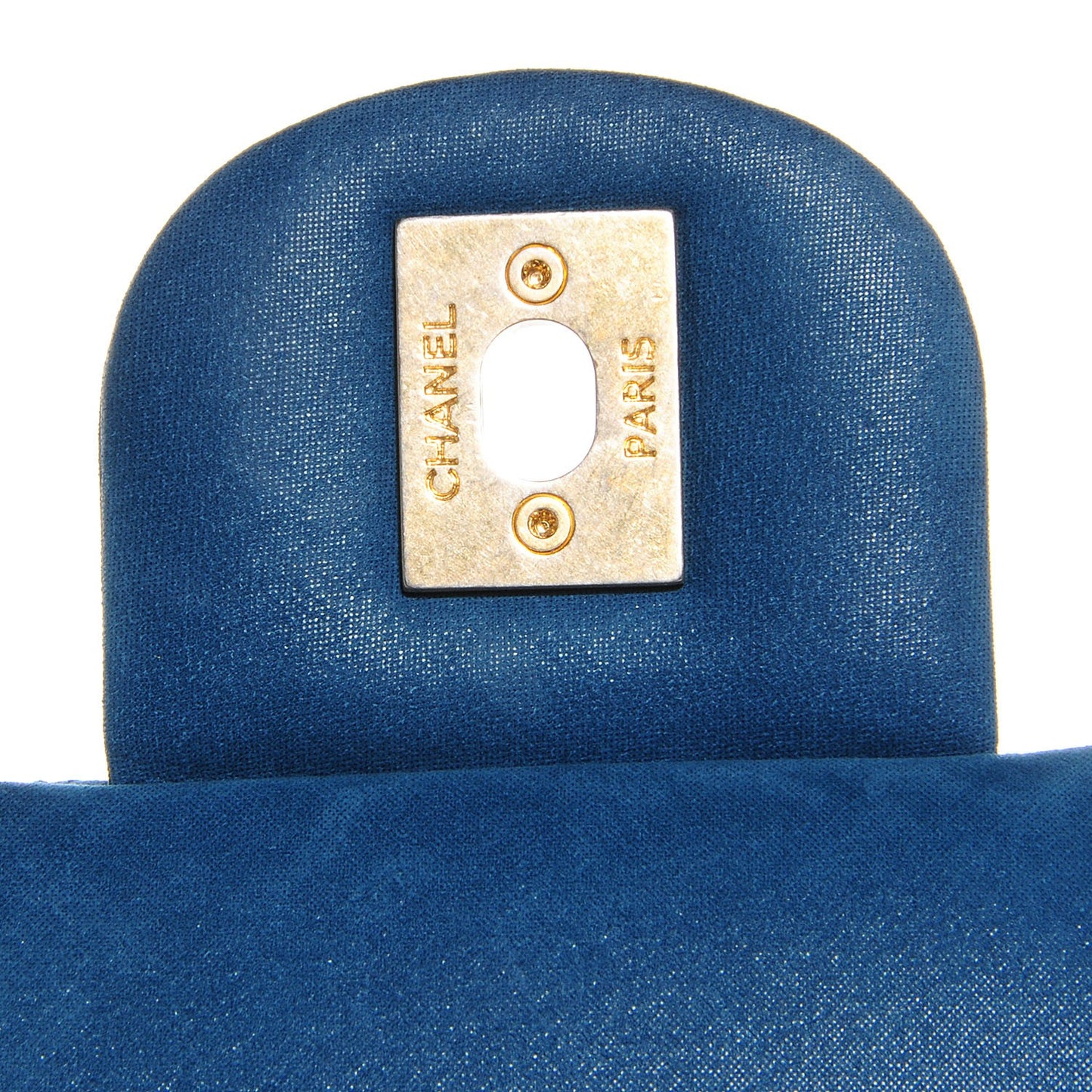 Iridescent Calfskin Chic Quilt Large Flap Blue
