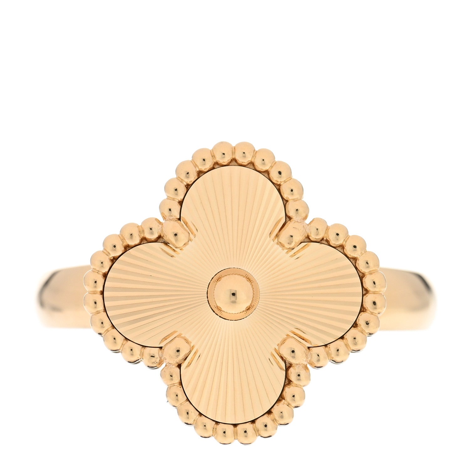 Van Cleef & Arpels 18K Yellow Gold Guilloche Vintage Alhambra Ring 52 6 1 of 5