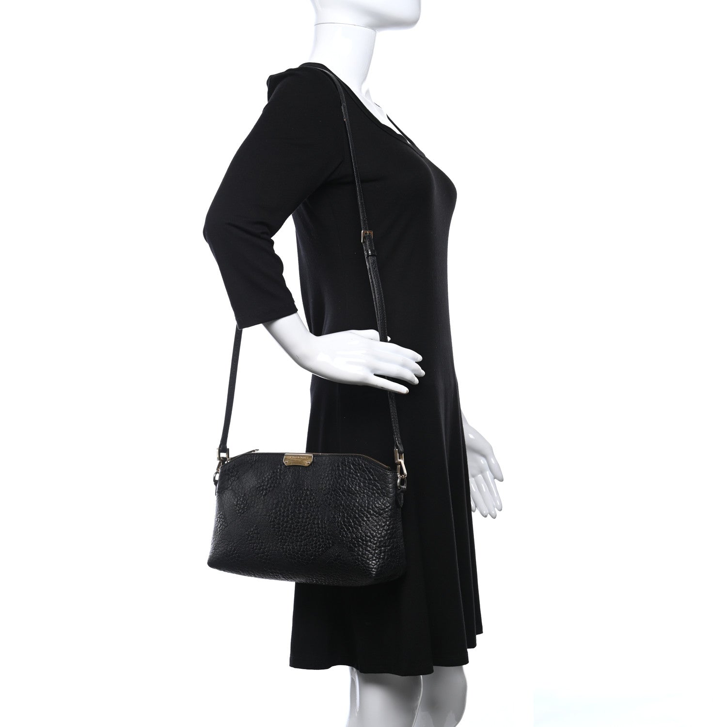 Burberry Signature Grain Calfskin Check Embossed Small Chichester Crossbody Clutch Bag Black 2 of 9