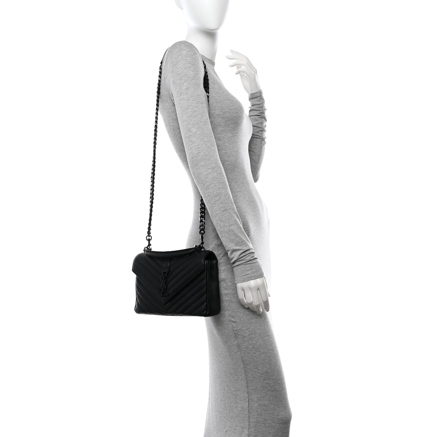 Sheepskin Matelasse Chevron Monogram Monochrome Medium College Bag Black
