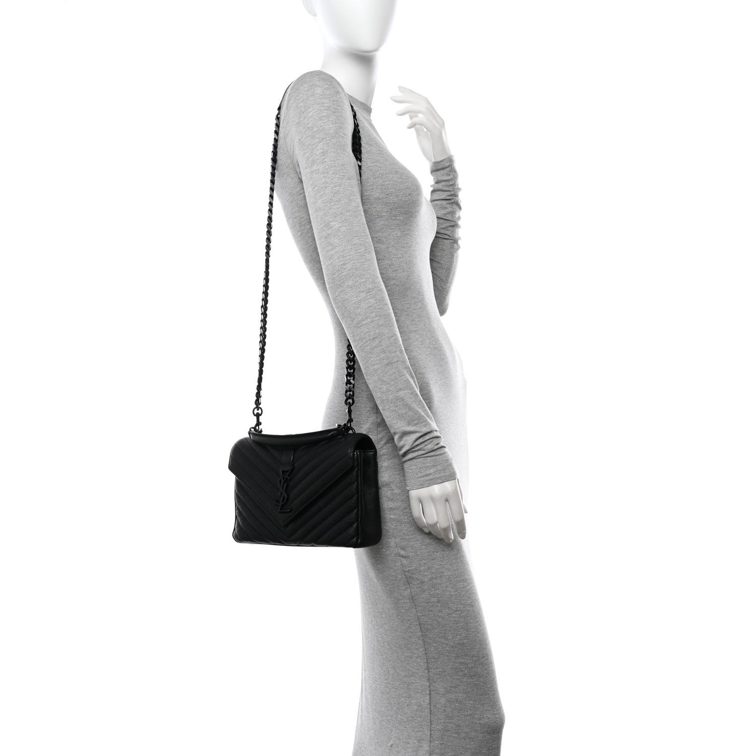 Saint Laurent Sheepskin Matelasse Chevron Monogram Monochrome Medium College Bag Black 2 of 11