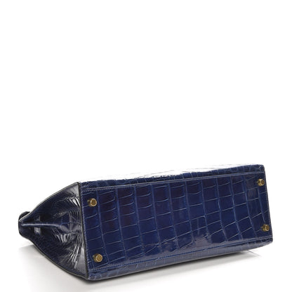 Hermes Shiny Niloticus Crocodile Kelly Sellier 32 Bleu Saphir 5 of 32