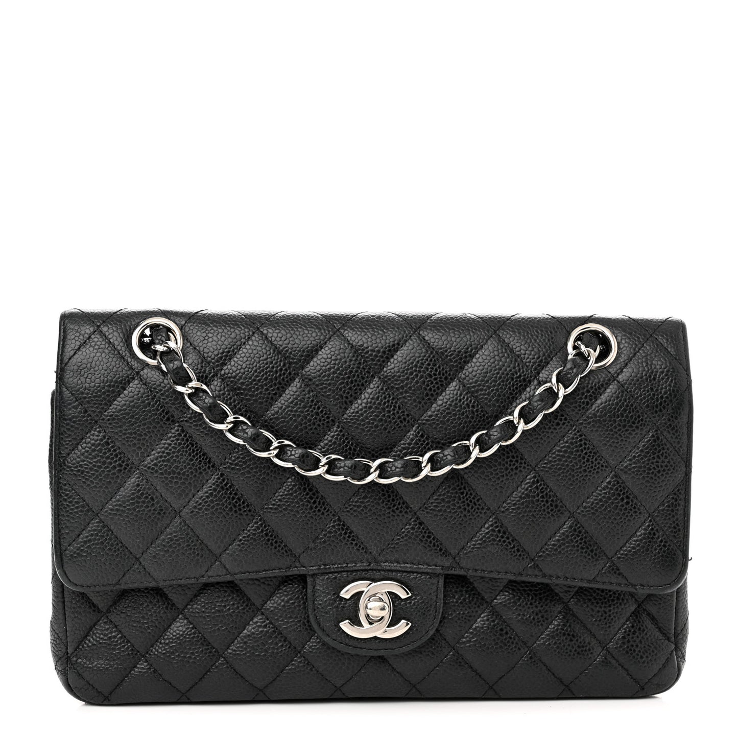 Caviar Quilted Medium Double Flap Black