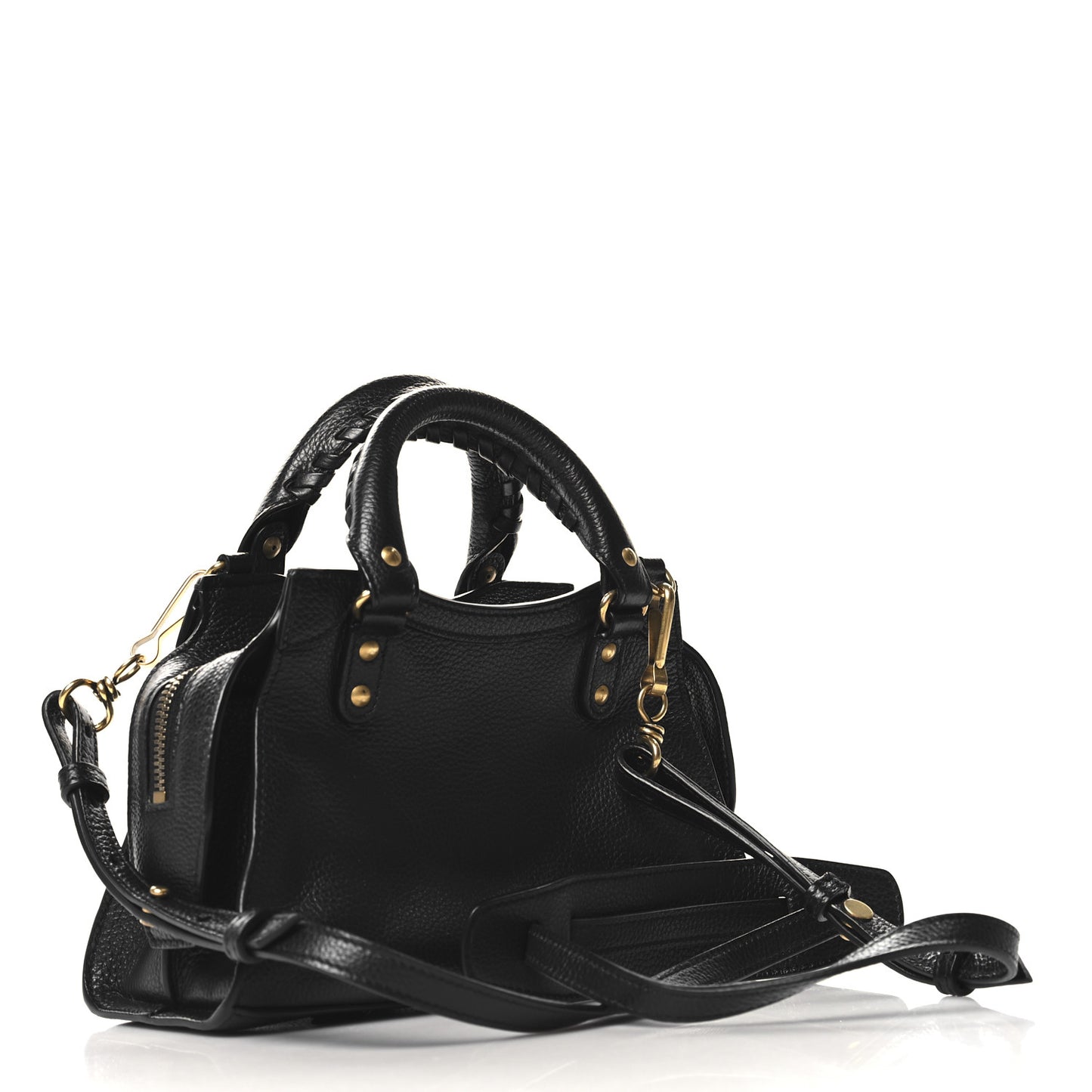 Grained Calfskin Neo Classic Gold Hardware Nano City Crossbody Black