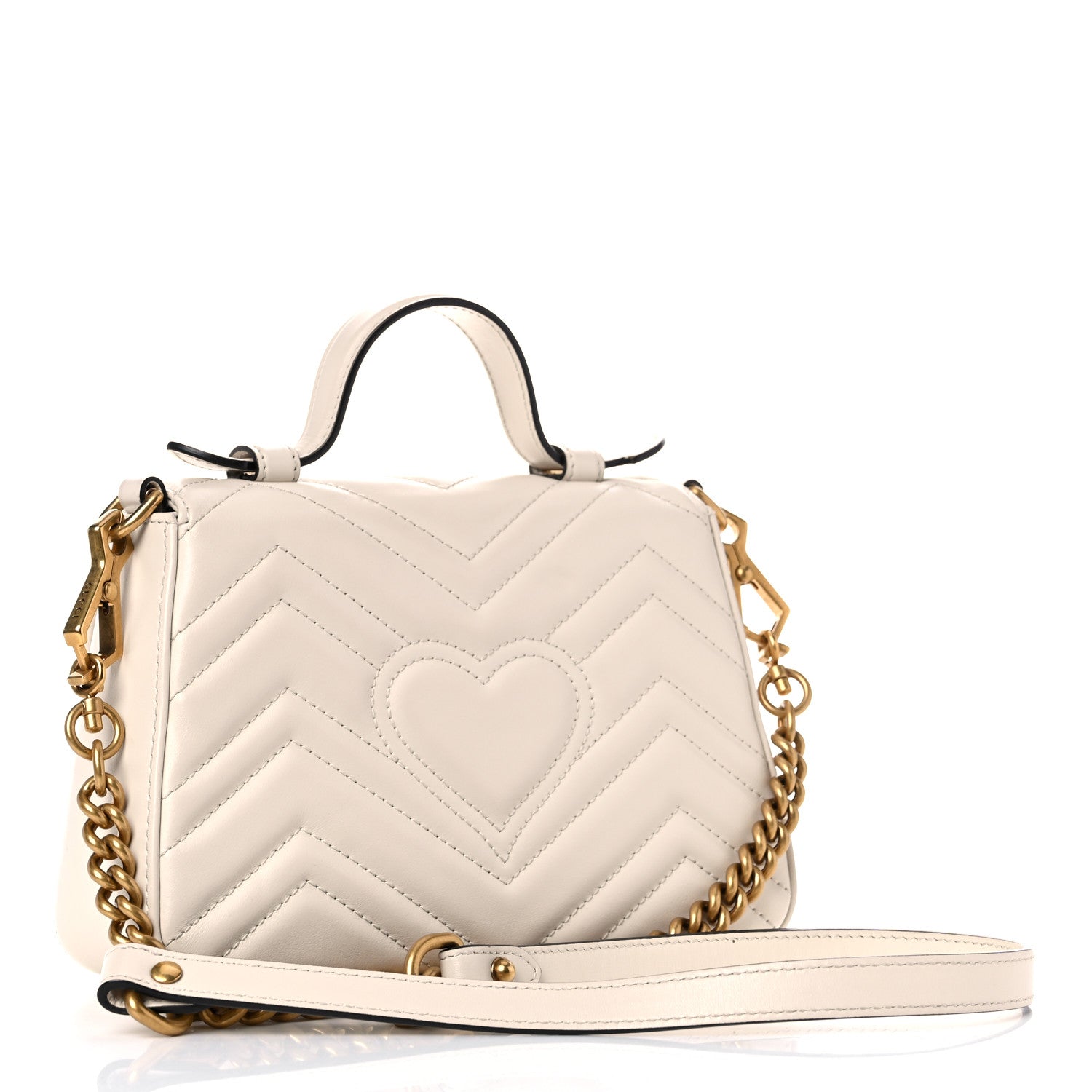 Gucci Calfskin Matelasse Mini GG Marmont Top Handle Shoulder Bag White 3 of 11